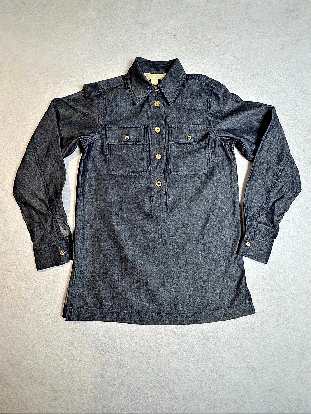 Michael Kors Indigo Rinse Denim Tunic Shirt Button Down Black XS